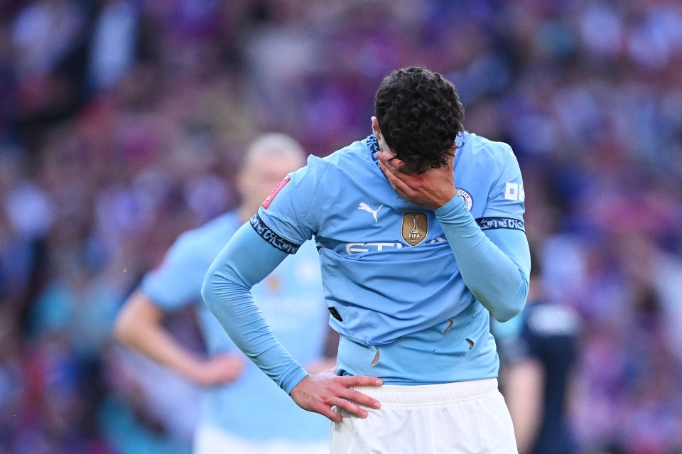 LONDON, ENGLAND - MAY 17: Josko Gvardiol of Manchester City looks dejected after the teams defeat in the Emirates FA Cup Final match between Crystal Palace and Manchester City at Wembley Stadium on May 17, 2025 in London, England. (Photo by Justin Setterfield - The FA/The FA via Getty Images)