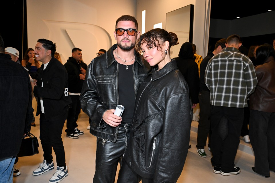 George Heaton and Ashley Moore at the Represent Los Angeles store opening on March 28, 2024 in Los Angeles, California. (Photo by Gilbert Flores/WWD via Getty Images)