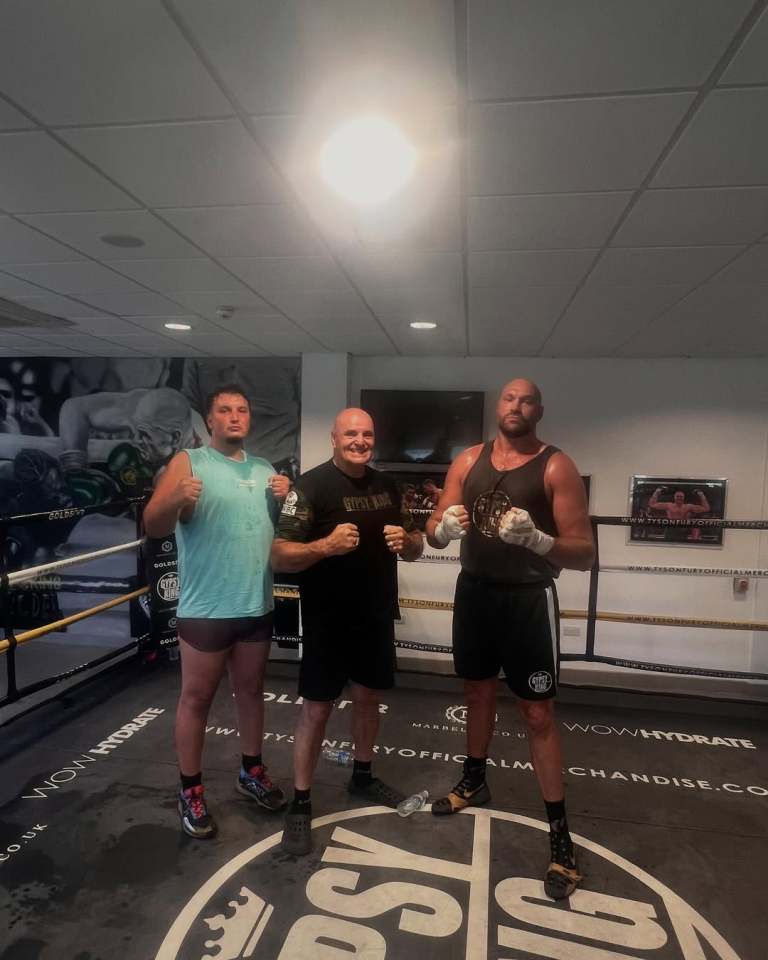 Three boxers in a boxing ring.