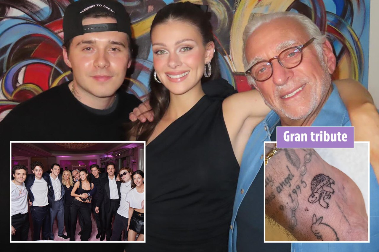 Collage of a group photo and a close-up of a tattoo, commemorating a grandfather.