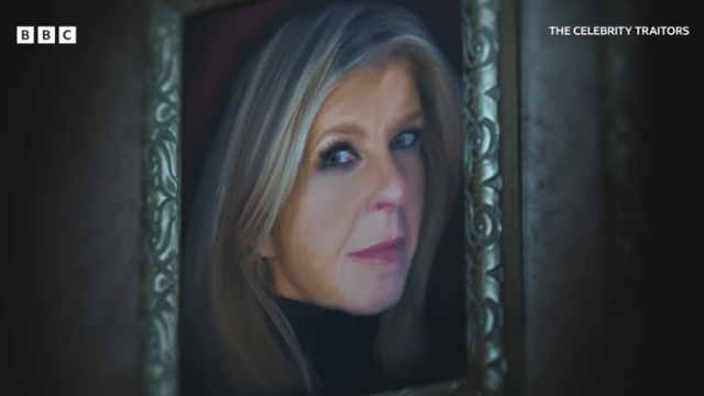 Portrait of a woman in a framed painting from The Celebrity Traitors.