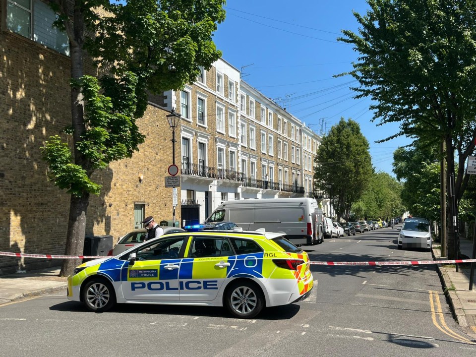 Police car at a crime scene.