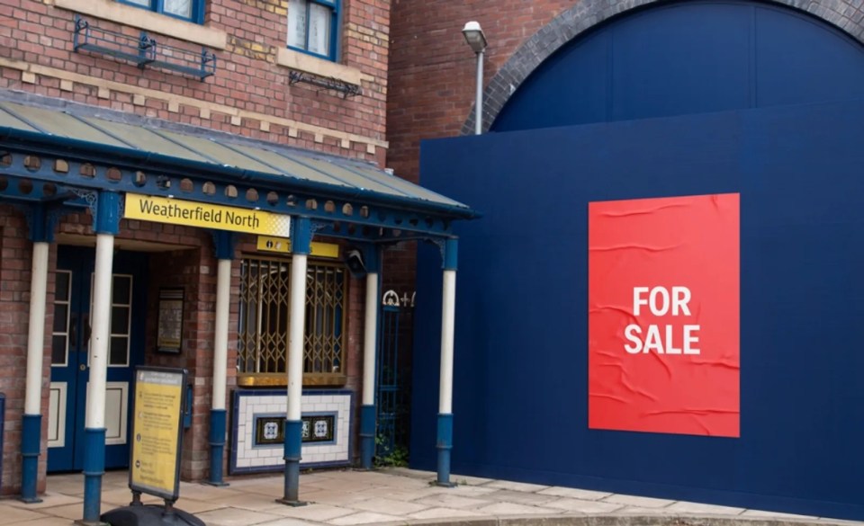 Weatherfield North shop front with "For Sale" sign.