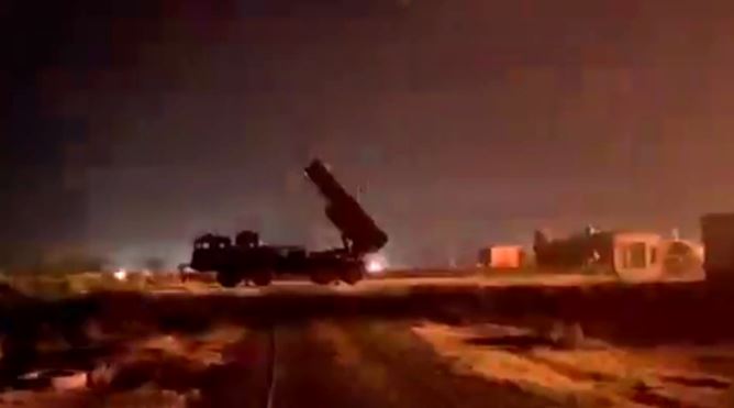Missile launcher at night.