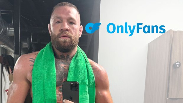 Conor McGregor selfie with OnlyFans logo.