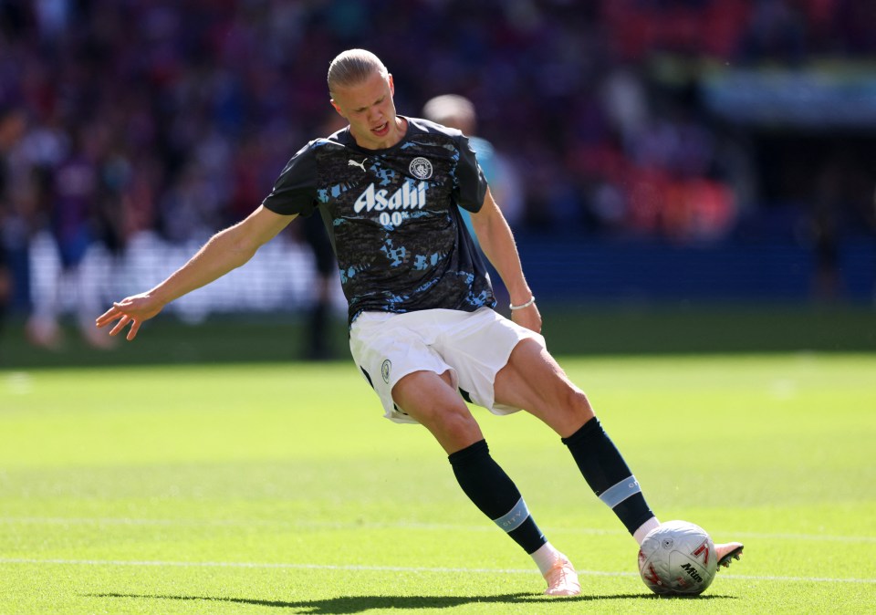Soccer Football - FA Cup - Final - Crystal Palace v Manchester City - Wembley Stadium, London, Britain - May 17, 2025 Manchester City's Erling Haaland during the warm up before the match REUTERS/David Klein