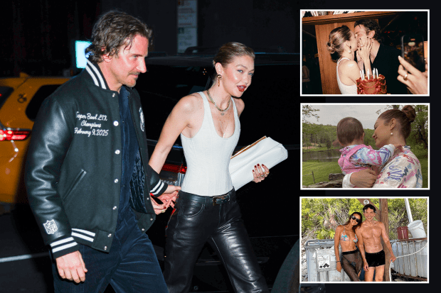 Collage of Gigi Hadid and Bradley Cooper's photos.