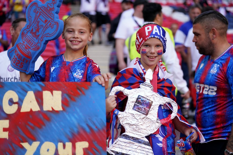 Crystal Palace fans in the stands before the Emirates FA Cup final at Wembley Stadium, London. Picture date: Saturday May 17, 2025. PA Photo. See PA story SOCCER Final. Photo credit should read: Adam Davy/PA Wire. RESTRICTIONS: Use subject to restrictions. Editorial use only, no commercial use without prior consent from rights holder.