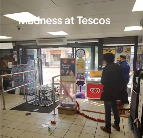 A Tesco store in disarray after an incident.