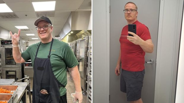 Before and after photos of a man's weight loss.