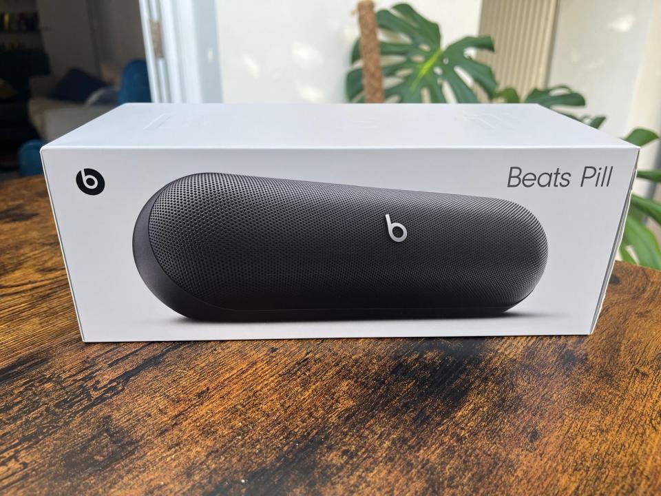 Beats Pill speaker in its box.