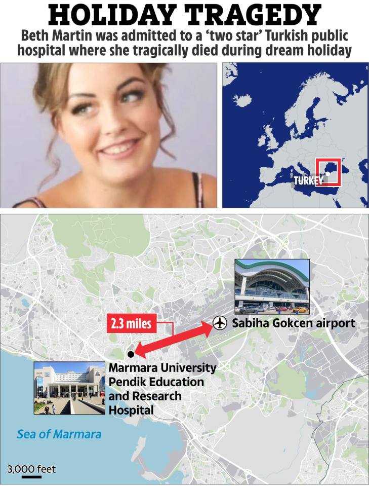 Map showing location of hospital in Turkey where Beth Martin died.