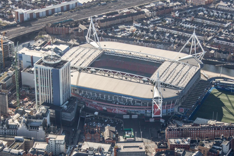 Aerial view of the Principality Stadium in Cardiff.