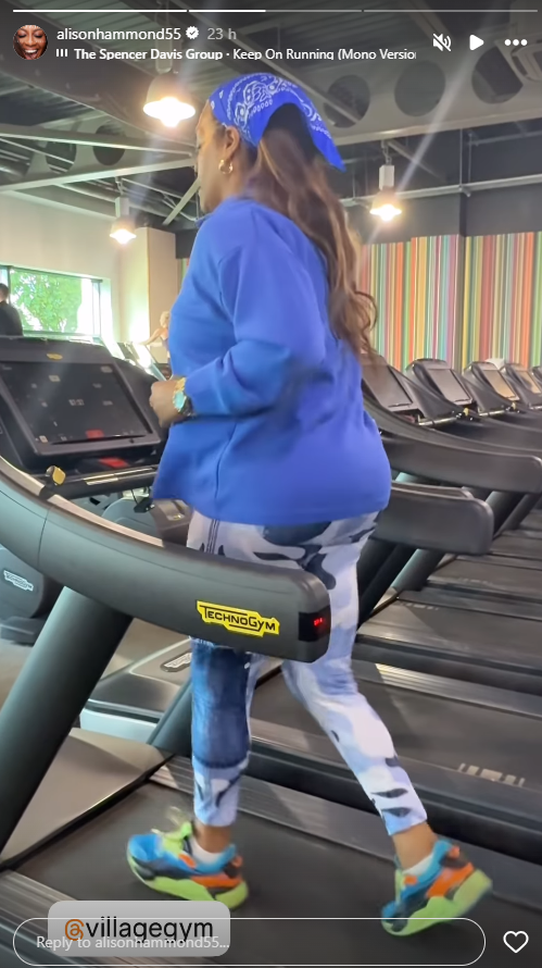 Alison Hammond on a treadmill at the gym.