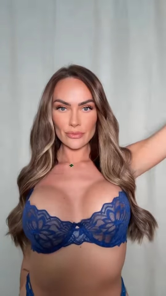 Amy Victoria Kenyon in blue lingerie.