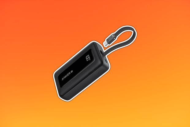 Anker power bank with attached cable.