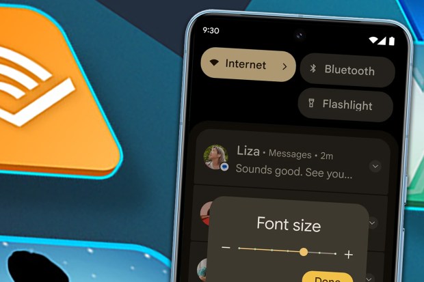 Smartphone displaying internet, Bluetooth, flashlight settings, a message from Liza, and font size adjustment.