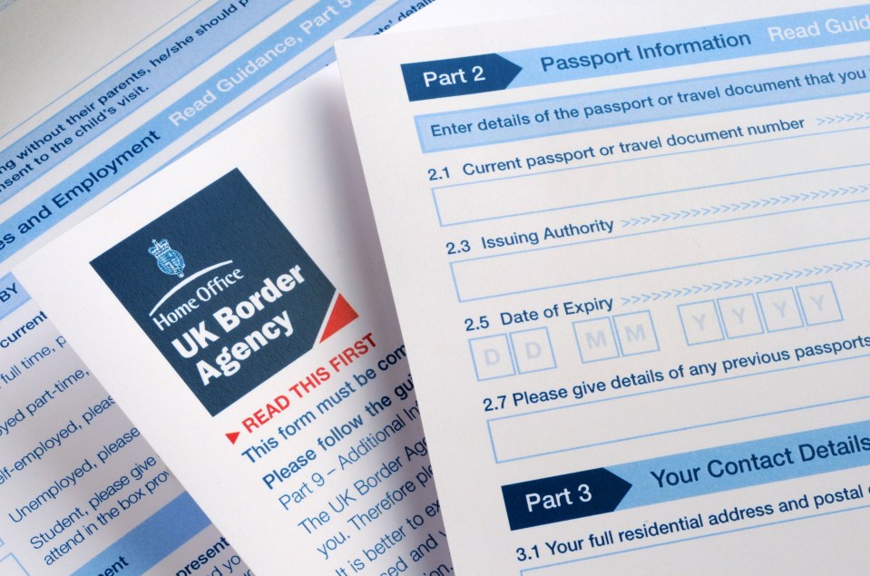 UK Border Agency visa application form.