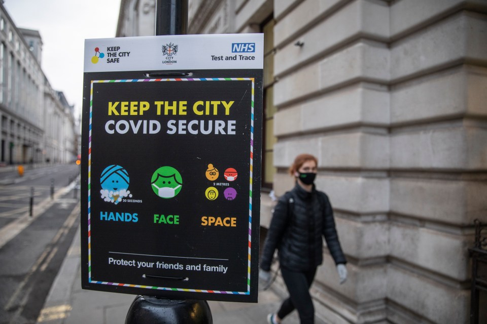 COVID-19 safety sign: Keep the city Covid secure.  Wash hands, wear face mask, maintain social distance.