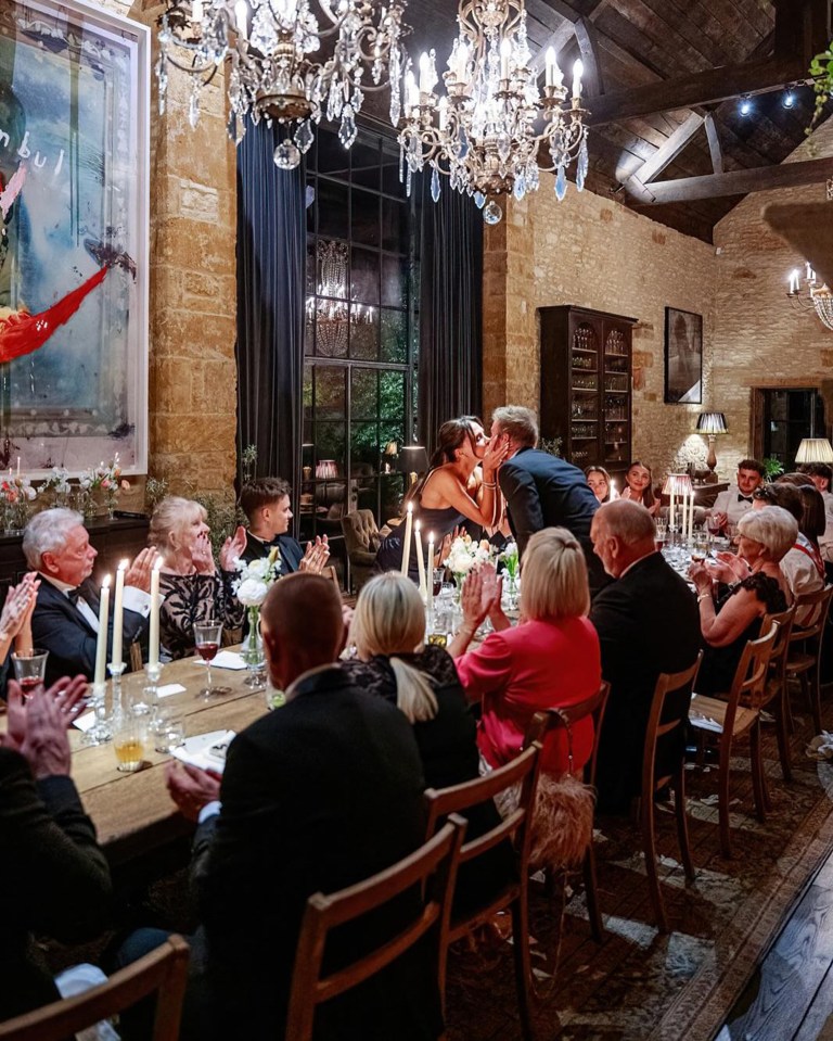The Beckham family at a dinner party, celebrating David Beckham's 50th birthday.
