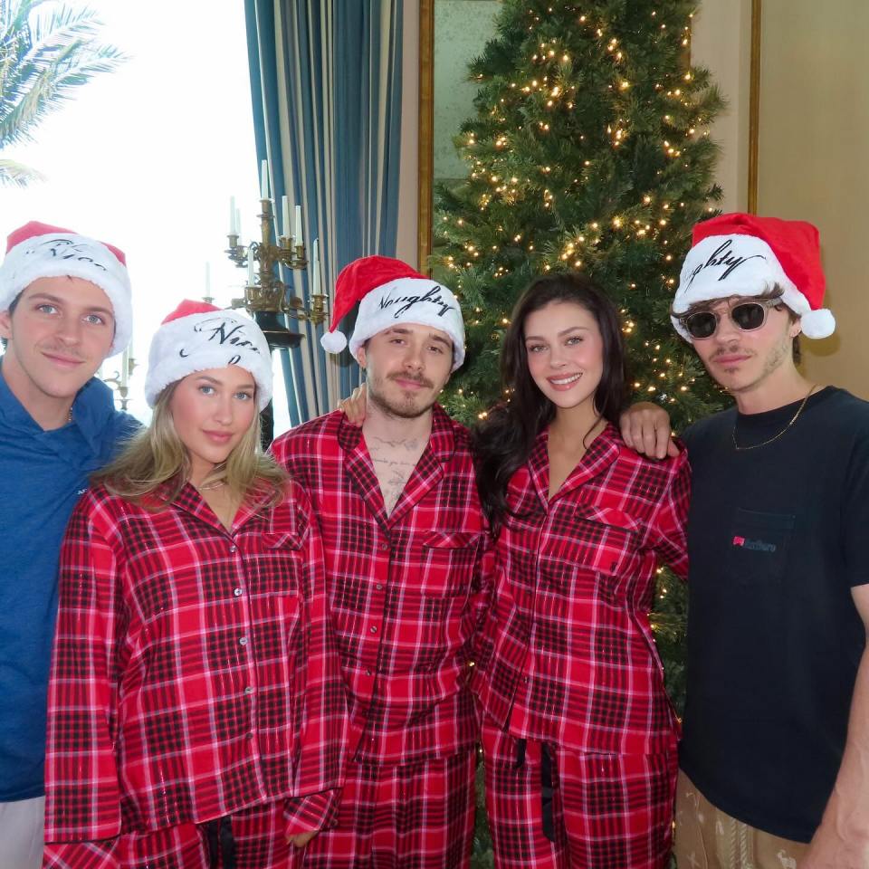 Brooklyn Beckham and Nicola Peltz with family at Christmas.