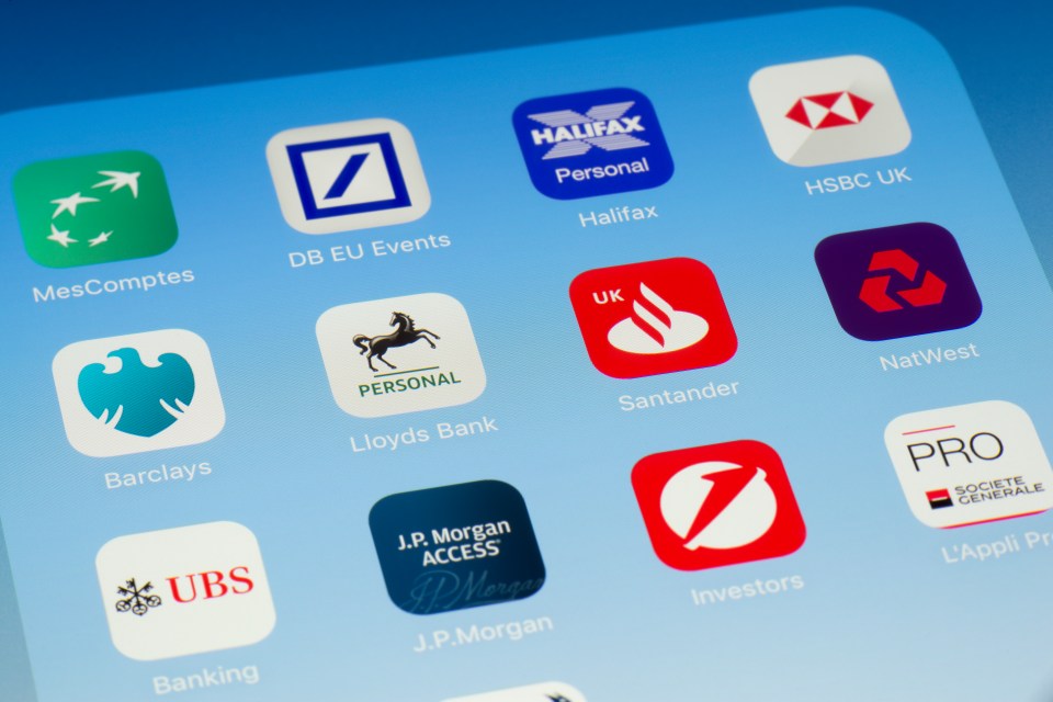 iPad screen displaying multiple banking app icons.