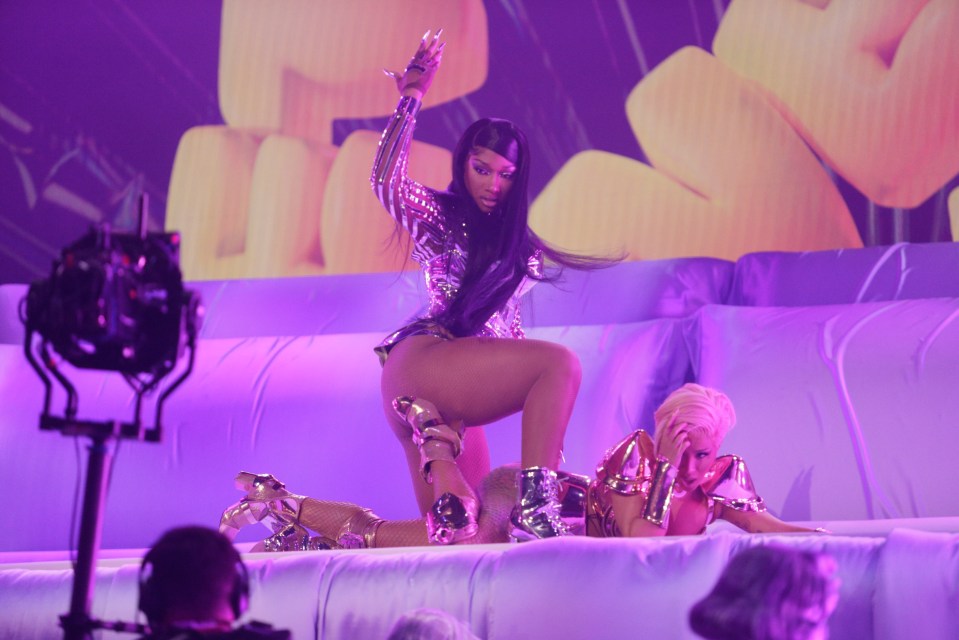 Cardi B and Megan Thee Stallion performing at the Grammy Awards.