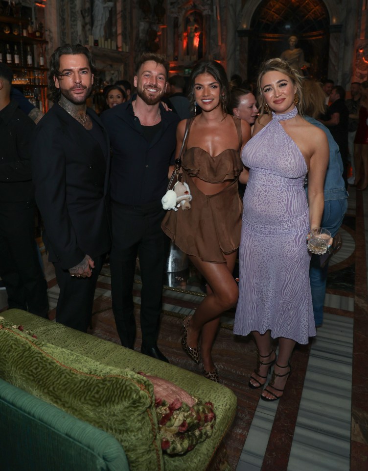 Pete Wicks, Sam Thompson, Samie Elishi, and Georgia Harrison at Olivia Attwood's birthday celebration.