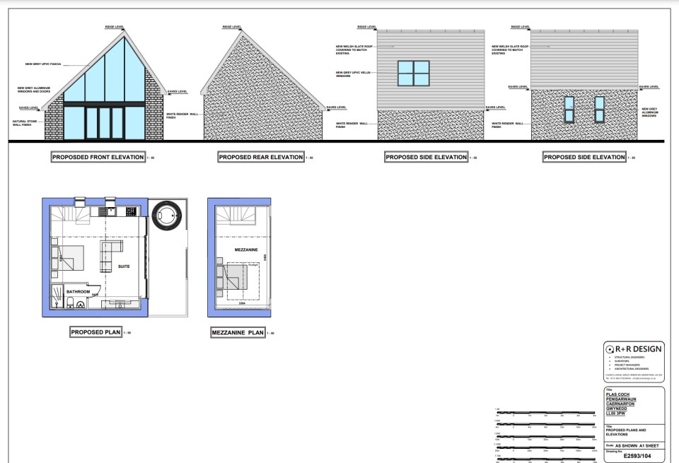 Architectural plans and elevations of a barn conversion.