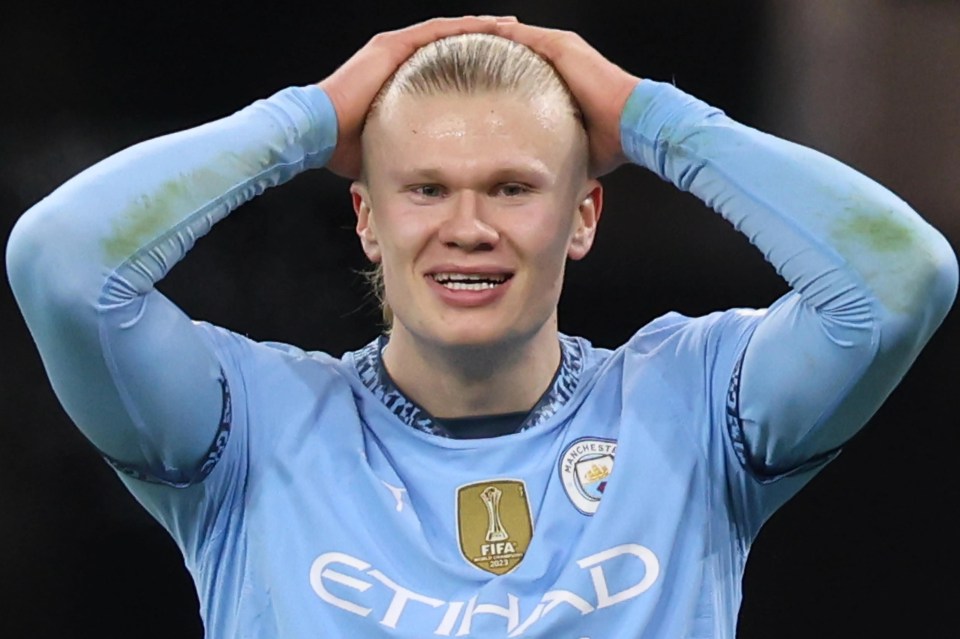 Erling Haaland of Manchester City looking dejected during a soccer match.