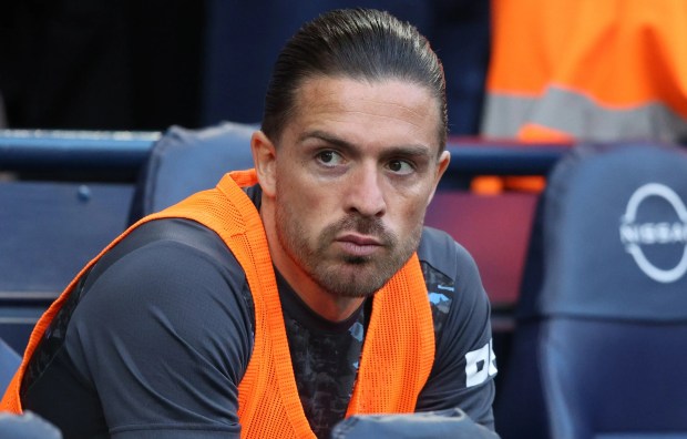 Jack Grealish of Manchester City on the bench.