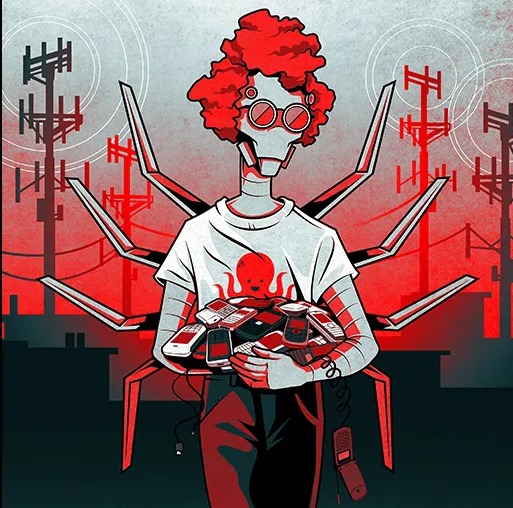 Illustration of Scattered Spider, a cybercriminal adversary.