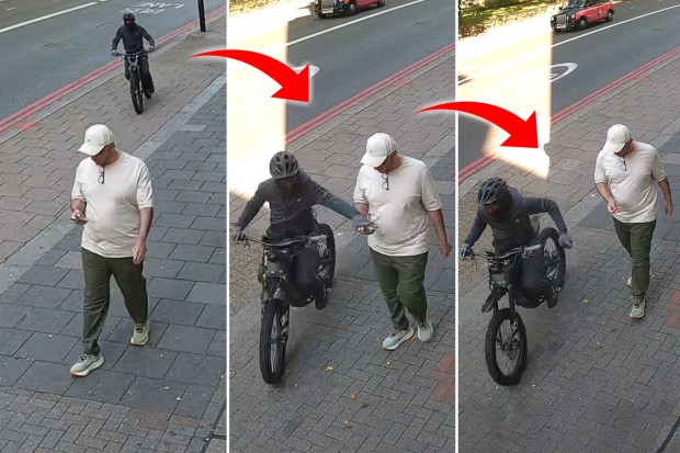 Surveillance images of a bike theft.