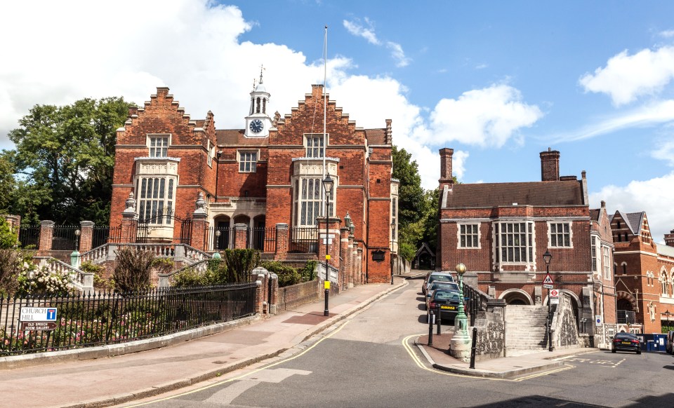 The Old Schools building at Harrow School in London.
