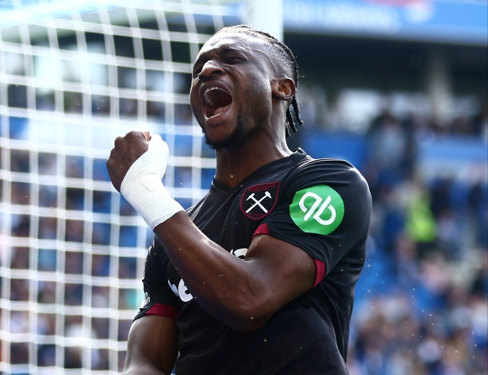Mohammed Kudus of West Ham United celebrating a goal.