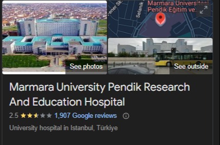 Collage of photos and map showing Marmara University Pendik Research and Education Hospital in Istanbul, Turkey.