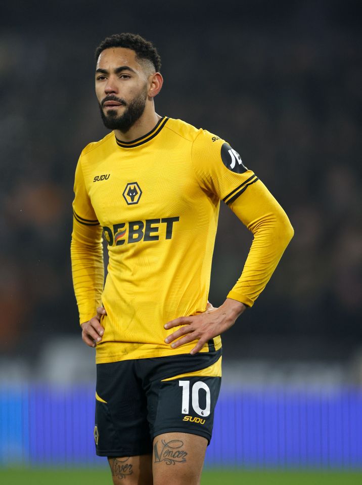 Matheus Cunha of Wolverhampton Wanderers in his team's jersey.
