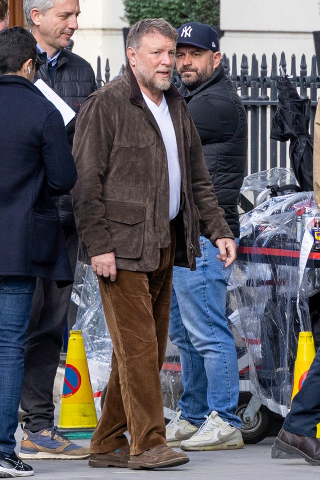 Hugh Bonneville on the set of Guy Ritchie's *The Gentlemen*.