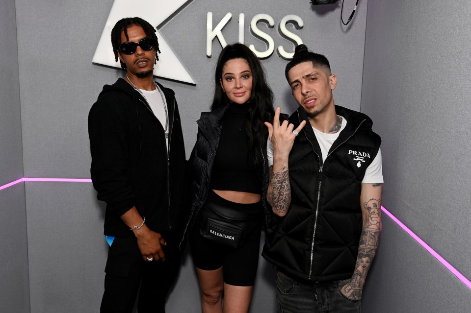 Photo of Fazer, Tulisa, and Dappy of N-Dubz at Kiss FM.