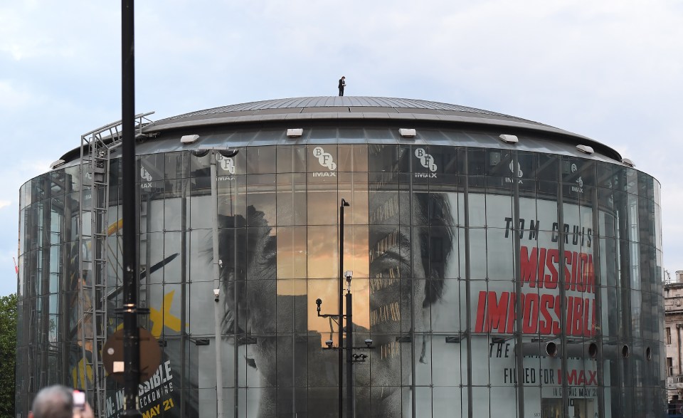 Tom Cruise on the roof of the BFI IMAX, promoting Mission: Impossible.