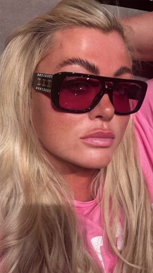Gemma Collins wearing pink sunglasses.