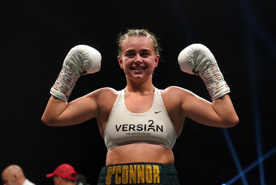 Georgia O'Connor celebrates a boxing victory.