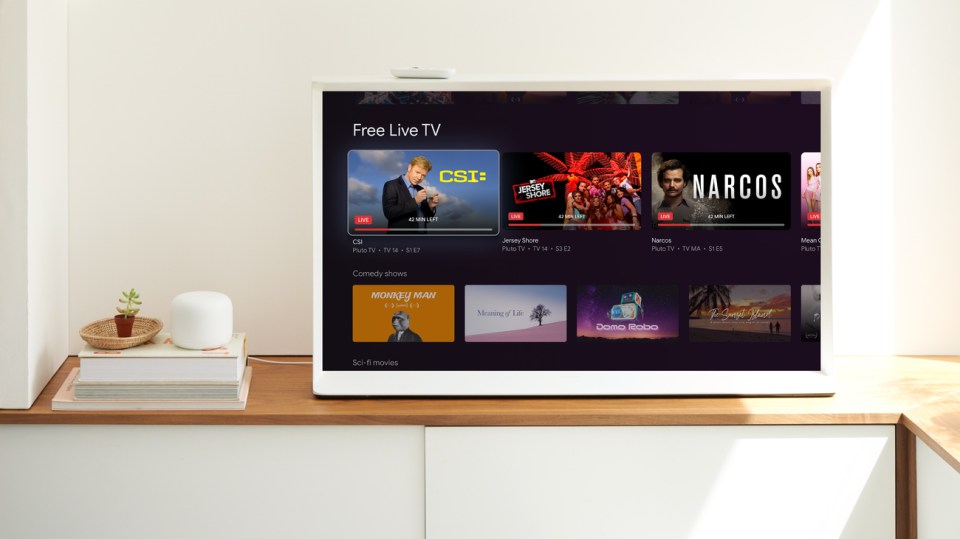 Google TV displaying live and on-demand TV shows and movies.