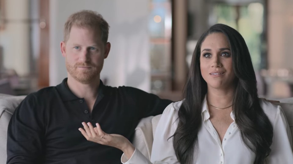 Prince Harry and Meghan Markle in a scene from their Netflix docuseries.