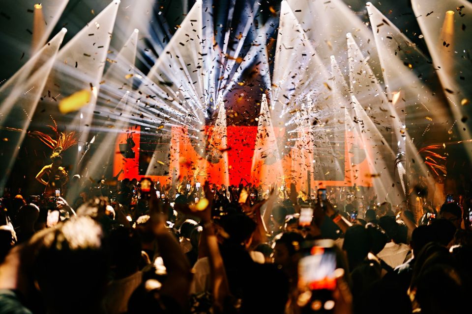 Crowd at Hï Ibiza nightclub celebrating its award as the world's number one club.