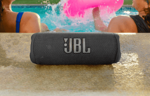 JBL Flip speaker by the pool.