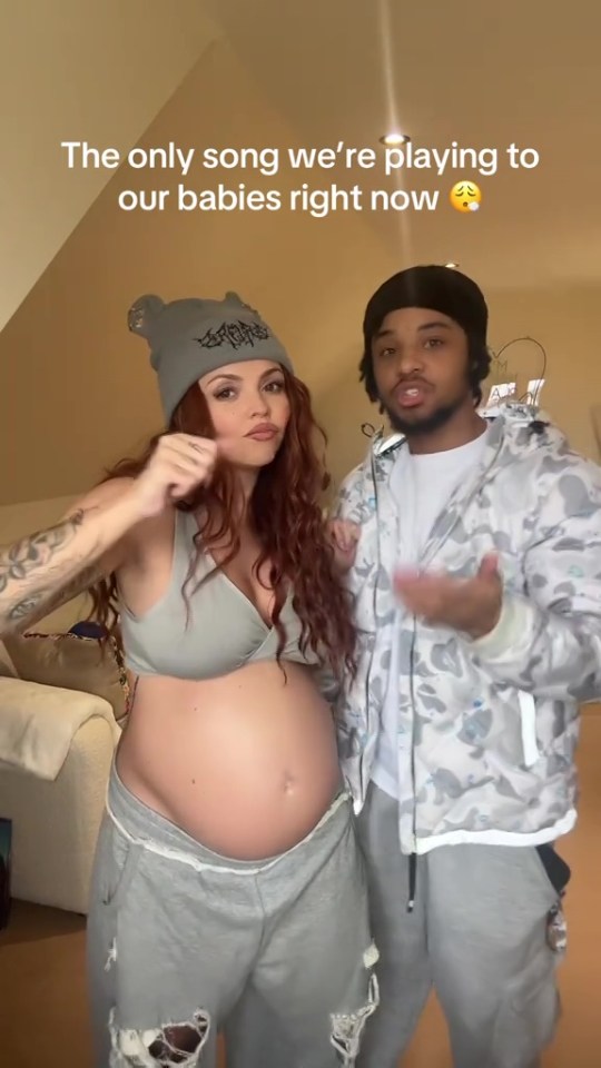 Jesy Nelson and Zion Foster showing off her baby bump.