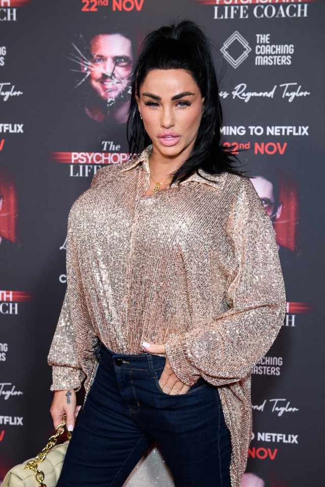 Katie Price at the premiere of the documentary "The Psychopath Life Coach."