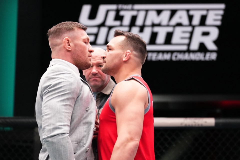 Conor McGregor and Michael Chandler facing off during the filming of The Ultimate Fighter.