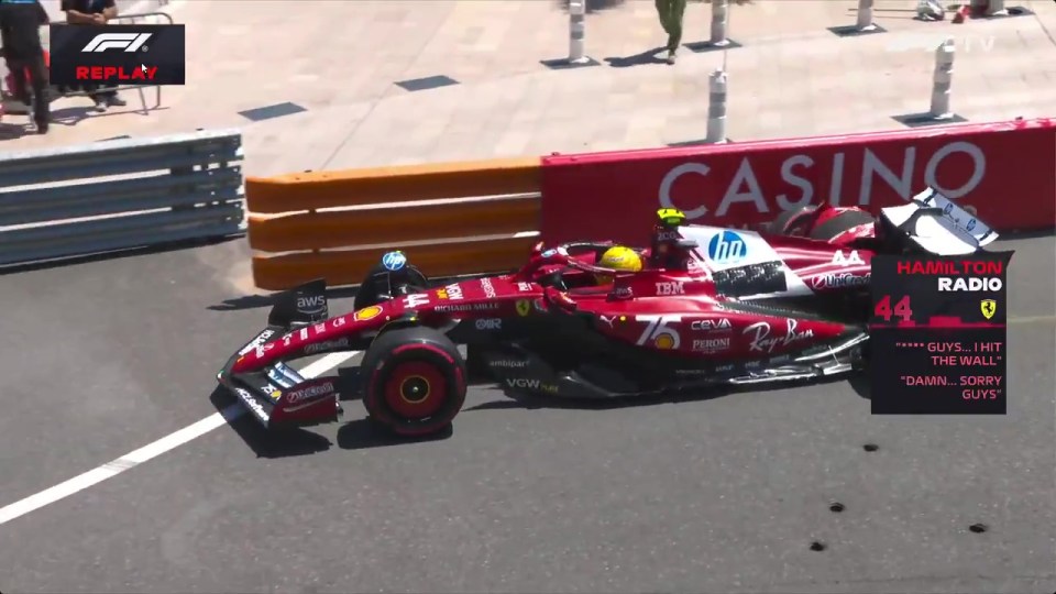 Replay of Lewis Hamilton's crash into a wall in Monaco.